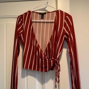 forever 21 front tie long sleeve crop top